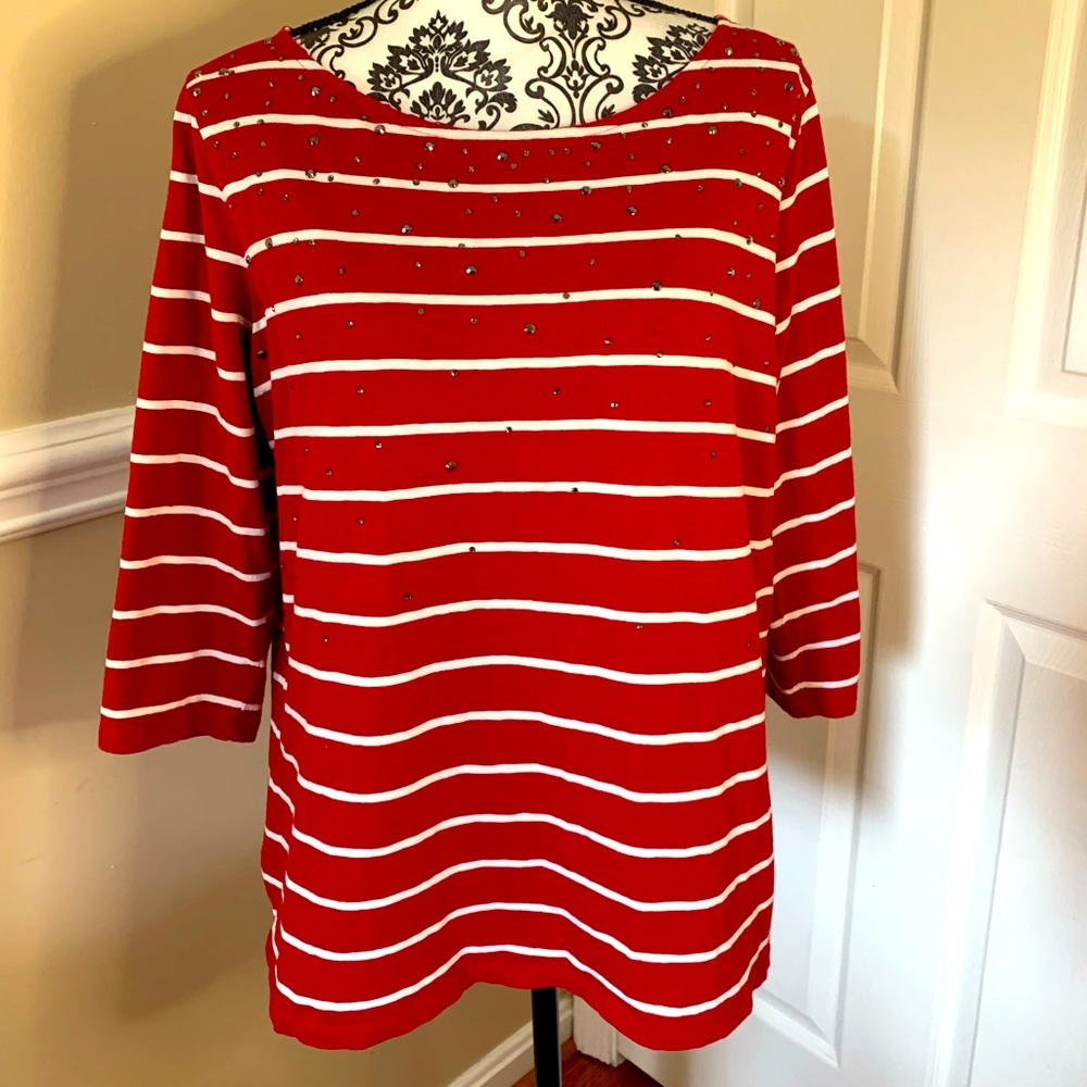 Talbots, women’s boat neck, three-quarter length sleeve, sparkle shirt, Size XL